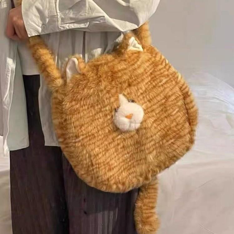 Plush cute cat bag decorative bag plush bag female cute fun personalized storage bag shoulder commuter tote large capacity