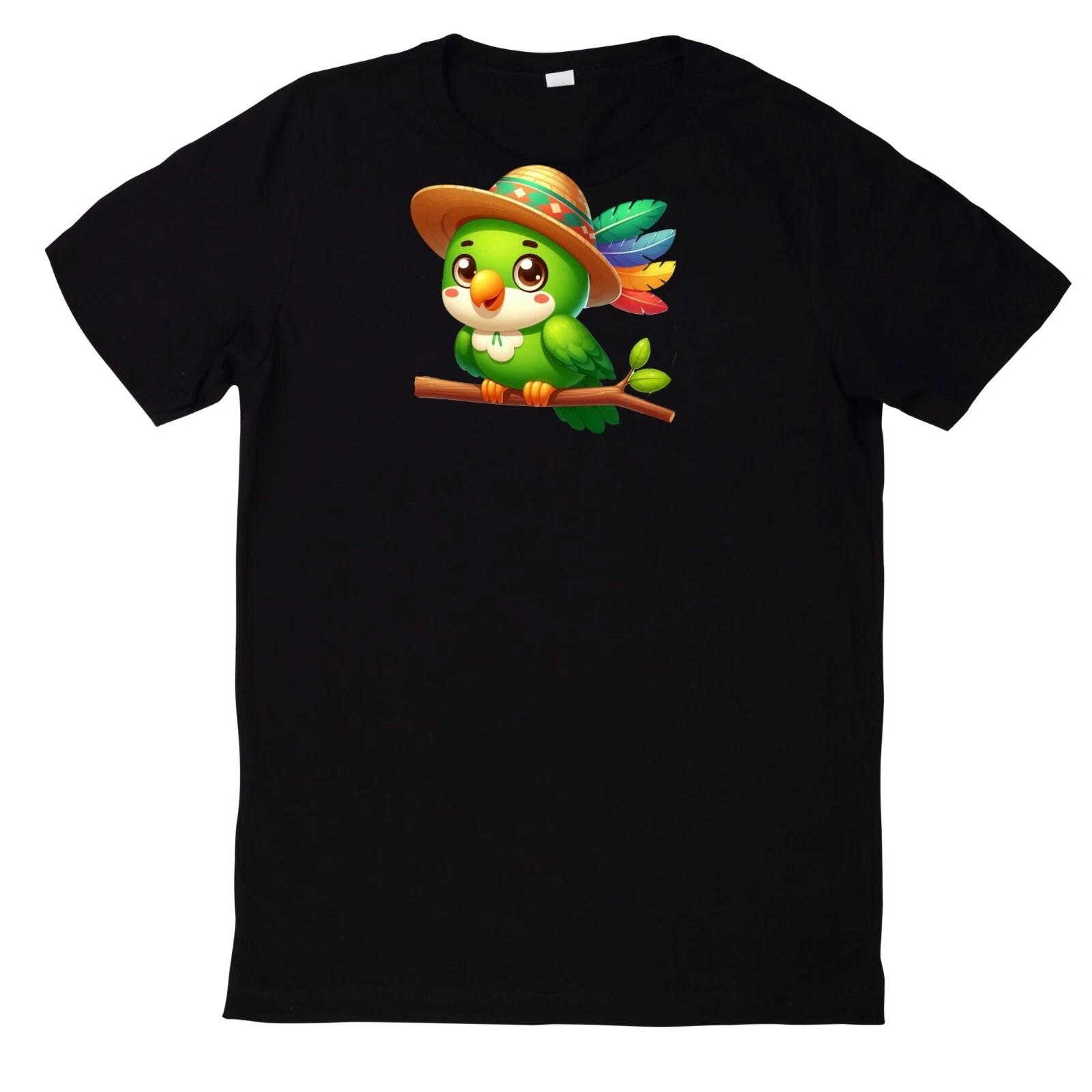T-Shirt Niedlicher und lustiger grüner Papagei Motiv Baumwolle S