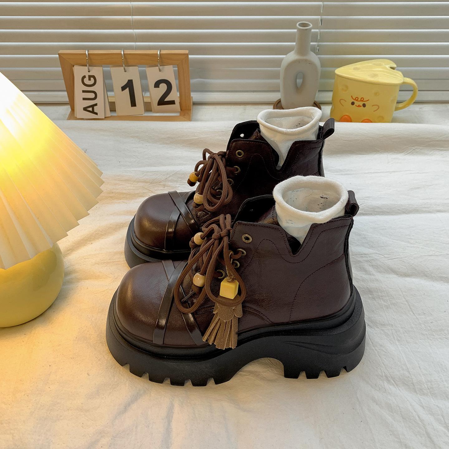 

Brown British versatile thick heel thick-soled Martin boots women s 2025 new autumn height-increasing and thin retro short boots 39 коричневый