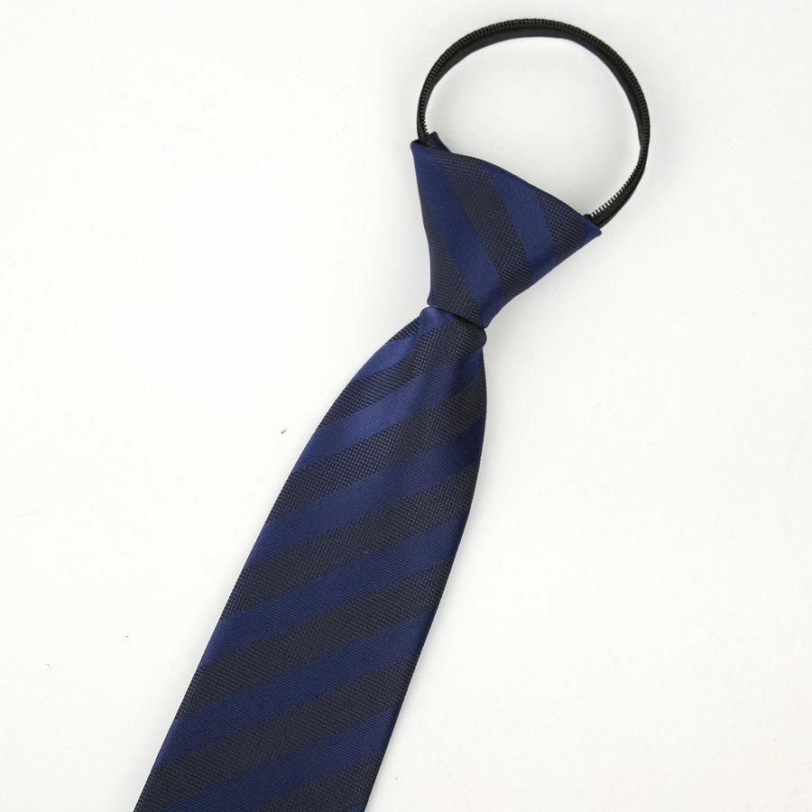 Men's No-Iron Zipper Striped Formal Tie with Logo, 8cm