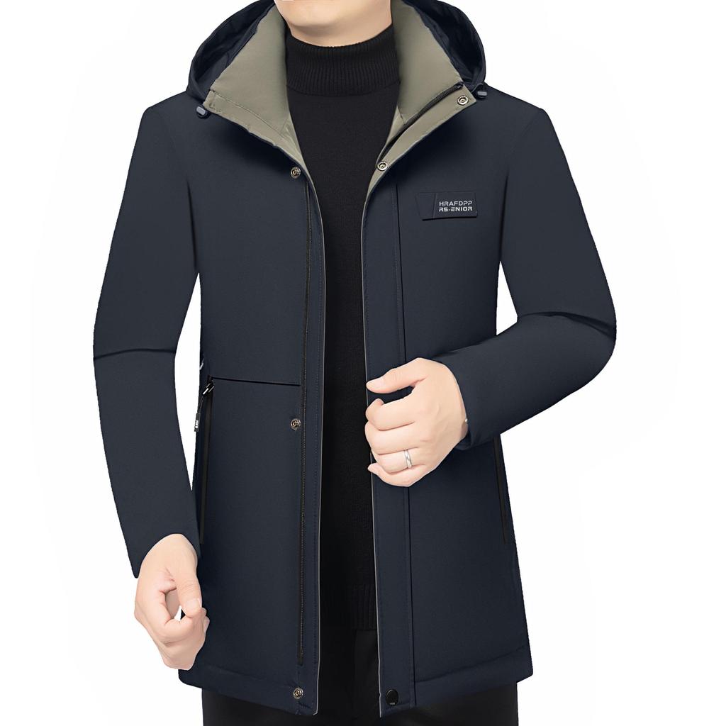 Trendy Men's Winter Hooded Cotton Jacket - Fashionable Business Casual Style, Plus Velvet Warmth for Middle-Aged Dads (2025)