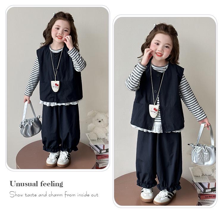 Girls' Korean Style Autumn Vest Three-Piece Outfit: Trendy, Casual, and Beautiful