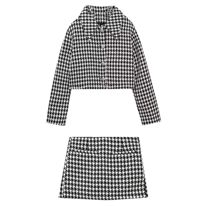 Ur Za Cos 2022 Autumn and Winter European and American Style New Women Houndstooth Short Suit Set 2010911 064