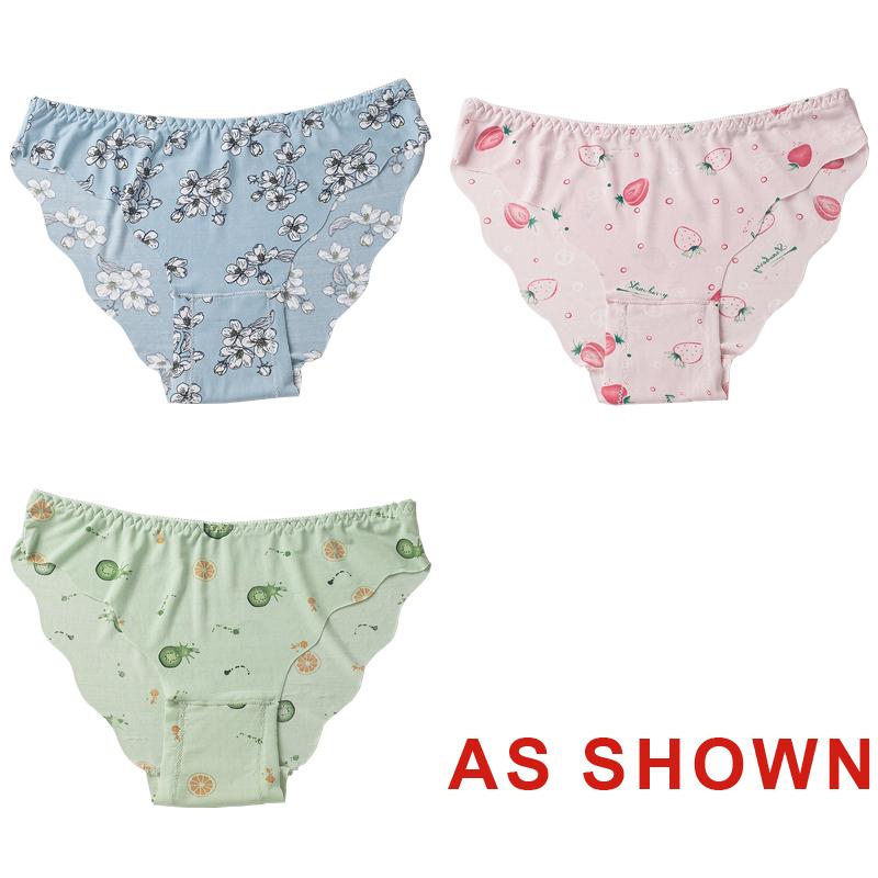 TERMEZY 3Pcs/Lot Women's Sexy Ice Silk Panties Printed High Elasticity Cool Briefs Low-Rise Seamless Breathable Briefs