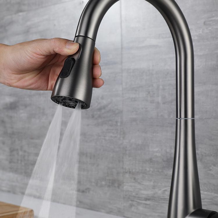 SUS304 Multi-Functional Kitchen Faucet with Pull-Out Sprayer and Three-Speed Water Flow for Single Sink Vegetable Washing Basin