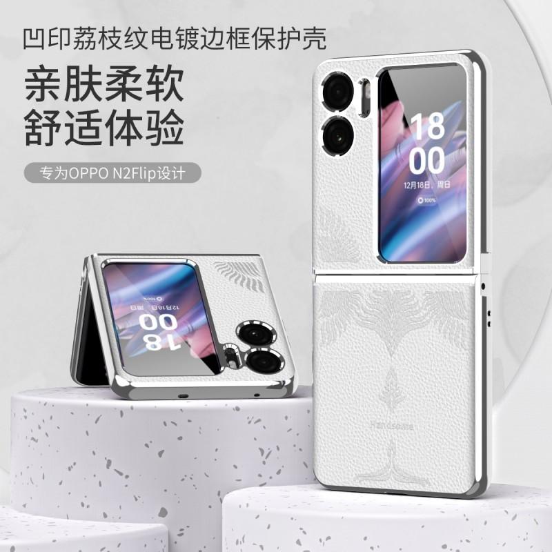 Premium Kunstleder Hülle für OPPO Find N2 Flip Vollständige Abdeckung Galvanisiert Geprägtes Design Stoßfest Kratzfest