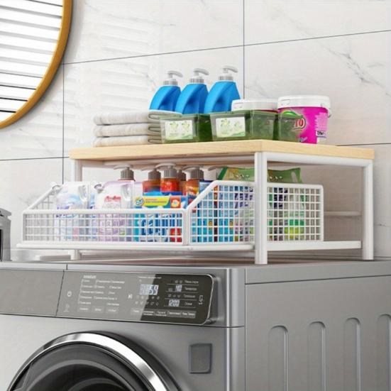 Kitchen Countertop Organizer Storage Shelf with Wire Basket Drawer Double-Tier Space-Saving Rack for Coffee Maker Spices Vegetables Fruits