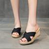 Spring Summer High Heeled Sandals Old Beijing Cloth Wedge Women Shoes Casual Beige Korean Style Slippers Comfortable