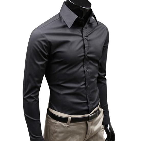 Herren Einfarbig Business Slim Fit Langarm Knopf Umlegekragen Hemd Top