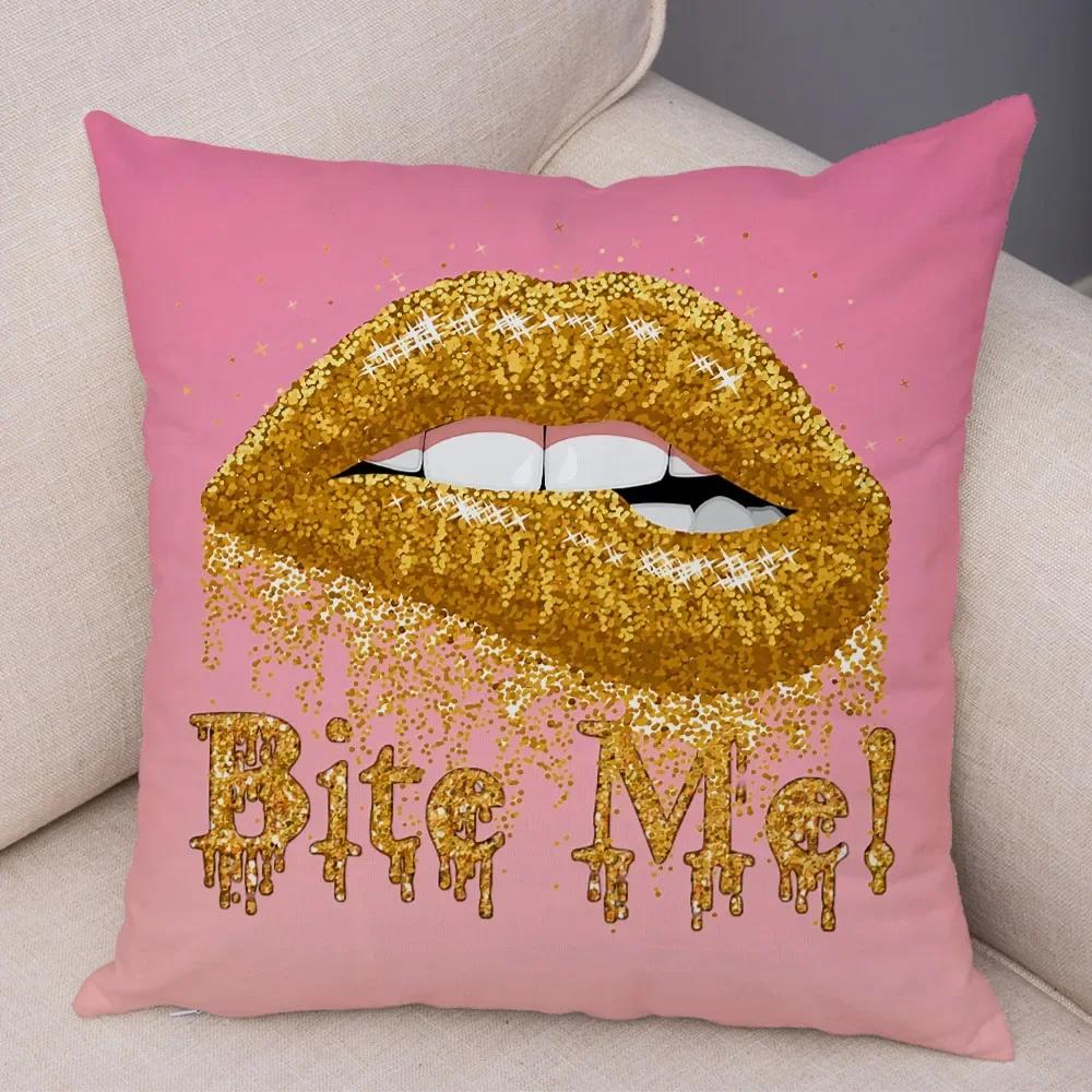 Funda de almohada de labios sexy para mujer, decoración de sofá, hogar, coche, funda de cojín con estampado de pintalabios de dibujos animados