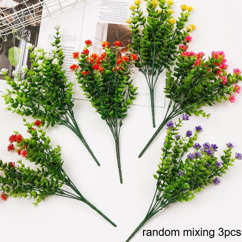 3/5pcs Eucalyptus Simulation Flower, 7-head Home Decoration Potted Plant Ornament, Desktop Fake Flower Ornament Shooting Prop