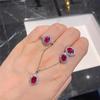 Pigeon Blood Red Gemstone Set: Elegant Ring, Earrings & Necklace with Versatile, Niche Design.
