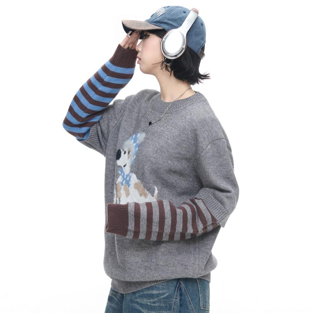 

DIMANAF 2025 Sweaters Autumn Two fakes Pullover Women Print O-Neck Sweaters Knitting Loose Sweater One Size серый