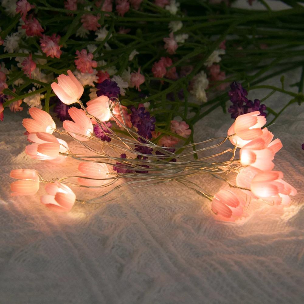 Battery Operated Flowers Night Light 5M 50LED Flower Fairy Light Tulip String Lights  Home