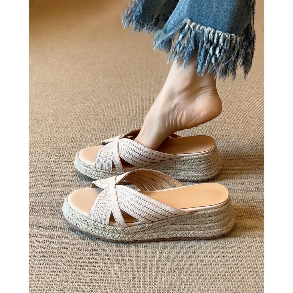 Suding Home~ 6cm Thick-soled One-word Slippers for Women's Summer Wear 2025 New Casual One-pedal Leaking Toe Cool Slippers