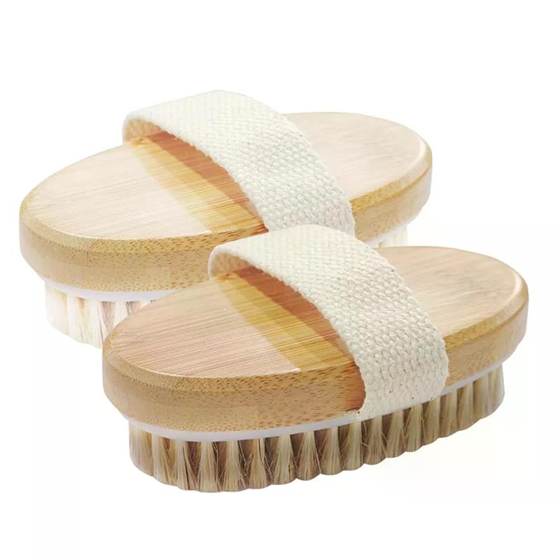 Natural Bristle Brush Soft Wet Dry Skin Body SPA Brush Bath Massager Home Dry Wet Back Shower Brushes Exfoliating Bathing Brush
