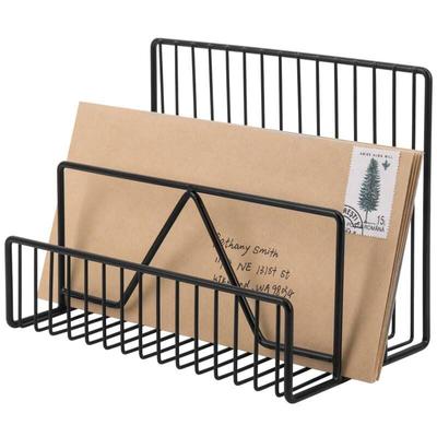 Magazine Holder - Book Shelf Organiser Small Book Shelf for Table Metal Letter with 3 Compartments, Desk Table Decor, Letter Document Sorter (Black)