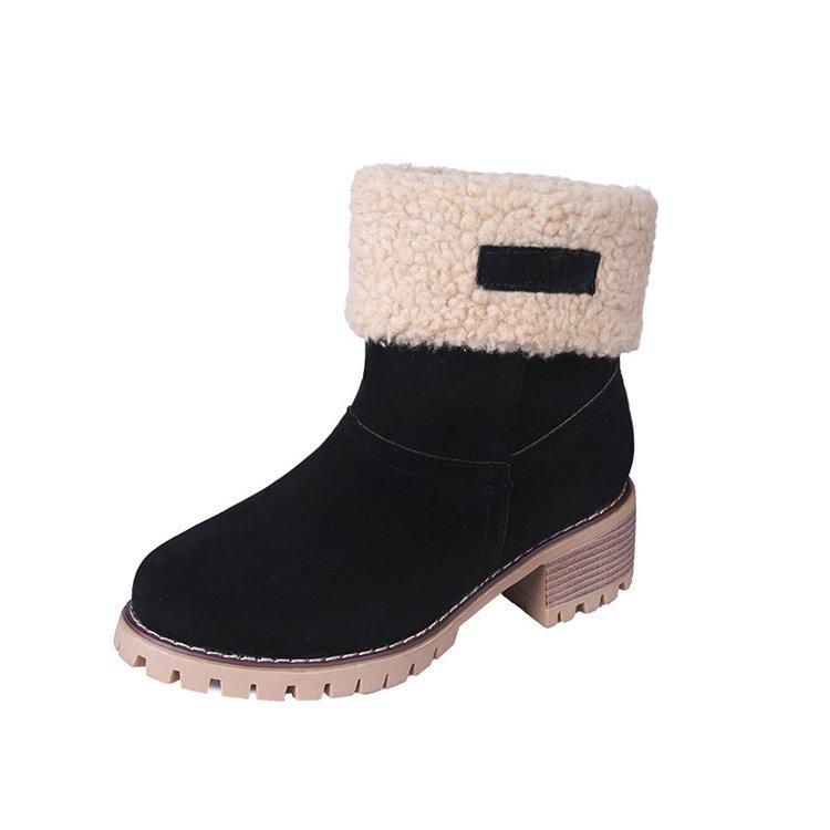 New large-size women's boots, medium tube, two warm boots, comfortable two cotton lint suede boots, snow boots.