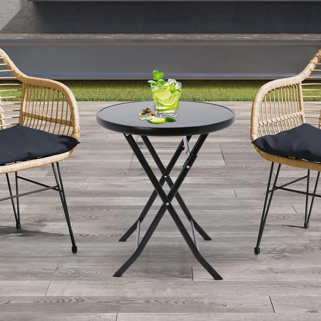 Round Folding Coffee Table 60cm W/ 120kg/264.55lbs Weight Capacity - Indoor Outdoor Portable Side Table for Patio,Garden,Balcony