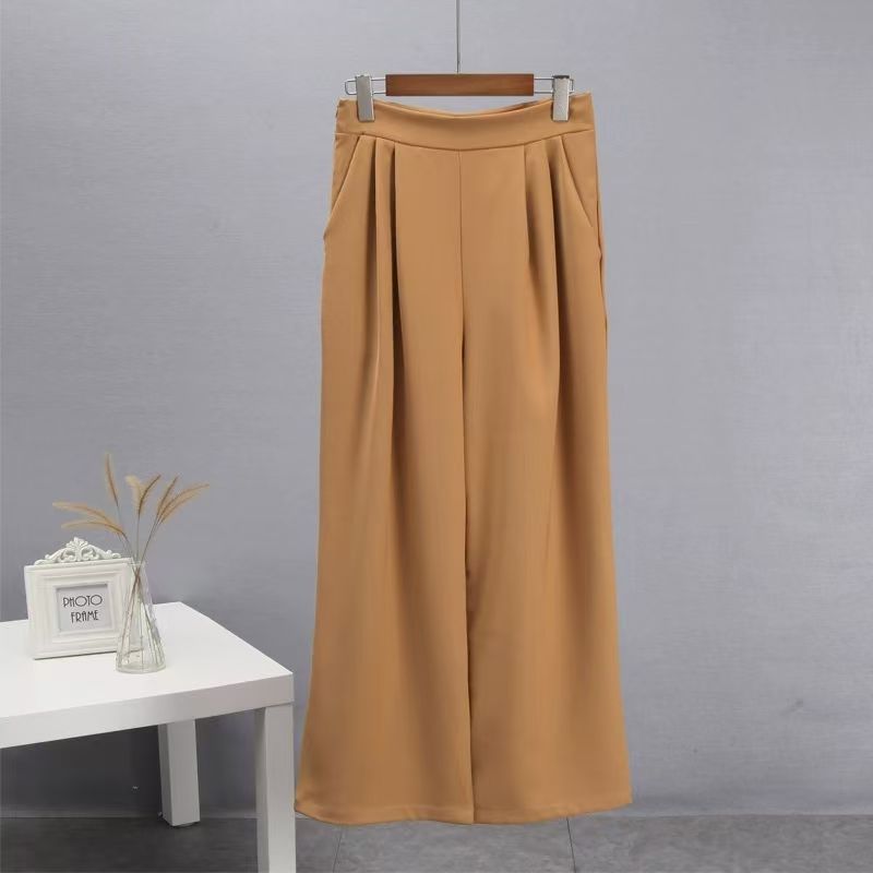 

Fashion Wind High Waist Draped Casual Pants Loose Flared Pants High Waisted Flared Suit Pants Caramel color L