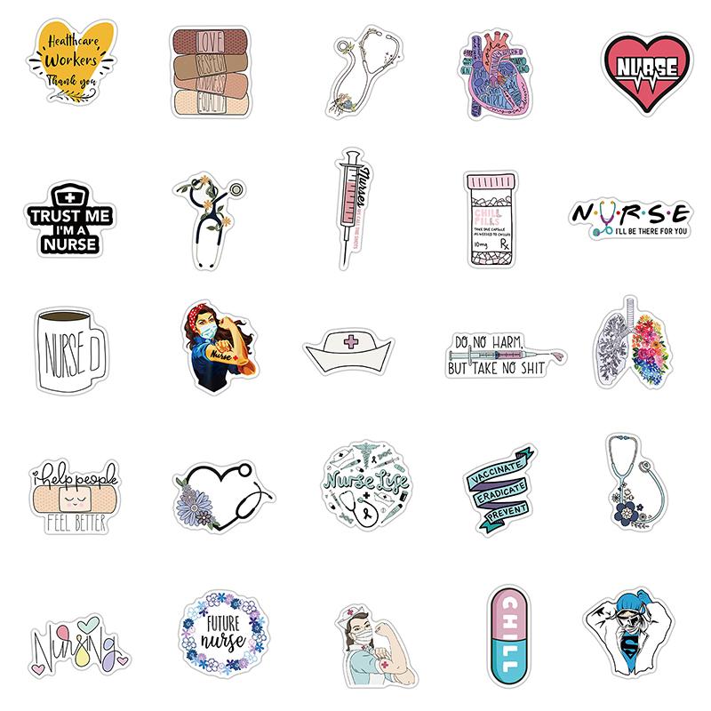 50Pcs Doctors Nursing Nurse Cute Angel Graffiti Stickers Luggage Laptop Decal