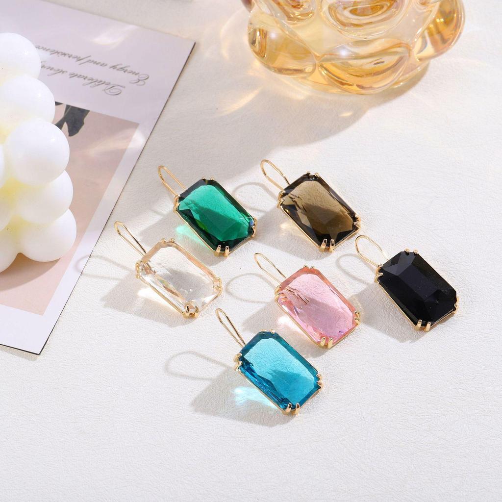 Colorful Rhinestone Square Stud Earrings for Women - European & American Style