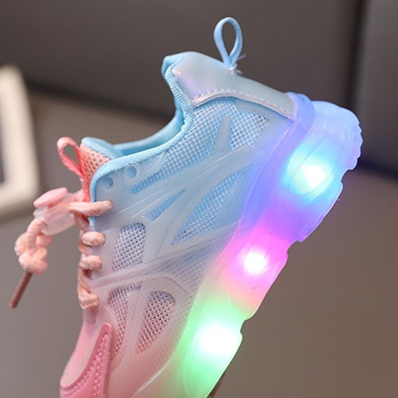 Autumn New Cartoon Girls Sports Shoes LED Light Fashion Luminous Boys Gradient Net Shoes Small and Medium Children's Shoes