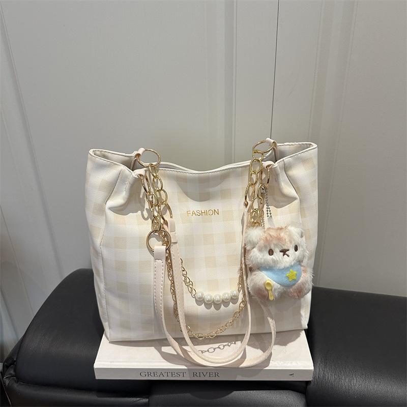 

Spring New Fashion Plaid Tote Bag for Women, Large Capacity Casual Shoulder Handbag, Urban Simple Style Square Pattern Bag KTB 28*25.5*10.5cm хакі