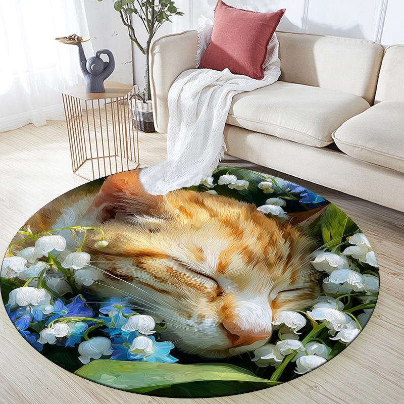 

Sleeping Cat,Round Area Rug,Carpet Rug for Living Room Bedroom Sofa Playroom Decor,Non-slip Floor Mat 80cmx80cm