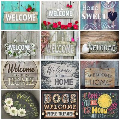 Full Drill Round/Square Diamond Painting Sweet Home Home Decor Mosaic Embroidery Welcome Text Rhinestone Pictures Diamond Art