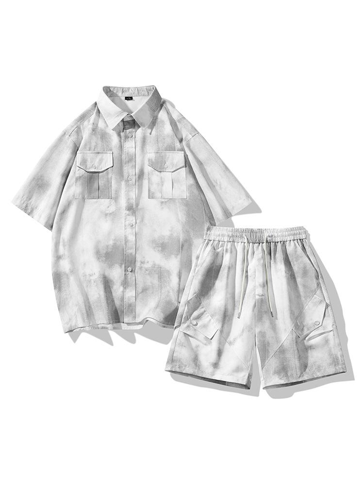 

Комплект из двух предметов: рубашка с короткими рукавами из искусственного денима, мужской летний повседневный пляжный спортивный костюм 3XL белый