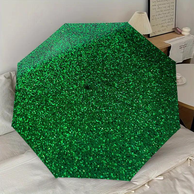 1pc Glitter Green Pattern Umbrella Design Automatic Opening and Closing Umbrella, High-quality Travel Umbrella, Lightweight and Portable, -23