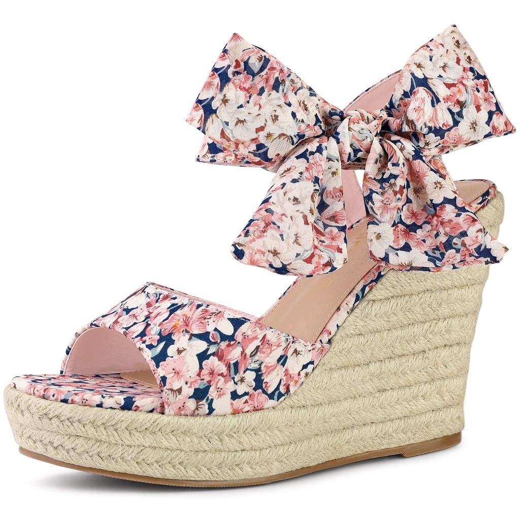 Allegra K Women's Floral Platform Wedge Sandals, White, Size 25.5cm