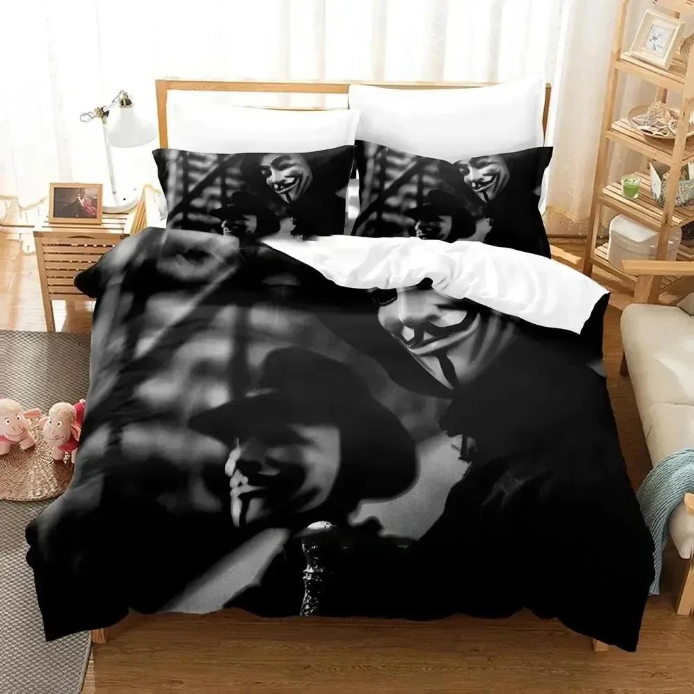 Personality Technology Anonymous Bedding Set Duvet Cover Sheet Printed Bed Set Pillowcase Full Queen King Size Comforter Bedroom