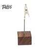 Wooden Bill Fork Cube Memo Clip Stand, Note Display Solid Wood Square Base Office Document Stand Card Holder, Vertical Receipt Holder for Wedding