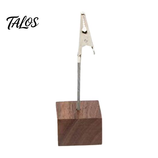 Wooden Bill Fork Cube Memo Clip Stand, Note Display Solid Wood Square Base Office Document Stand Card Holder, Vertical Receipt Holder for Wedding