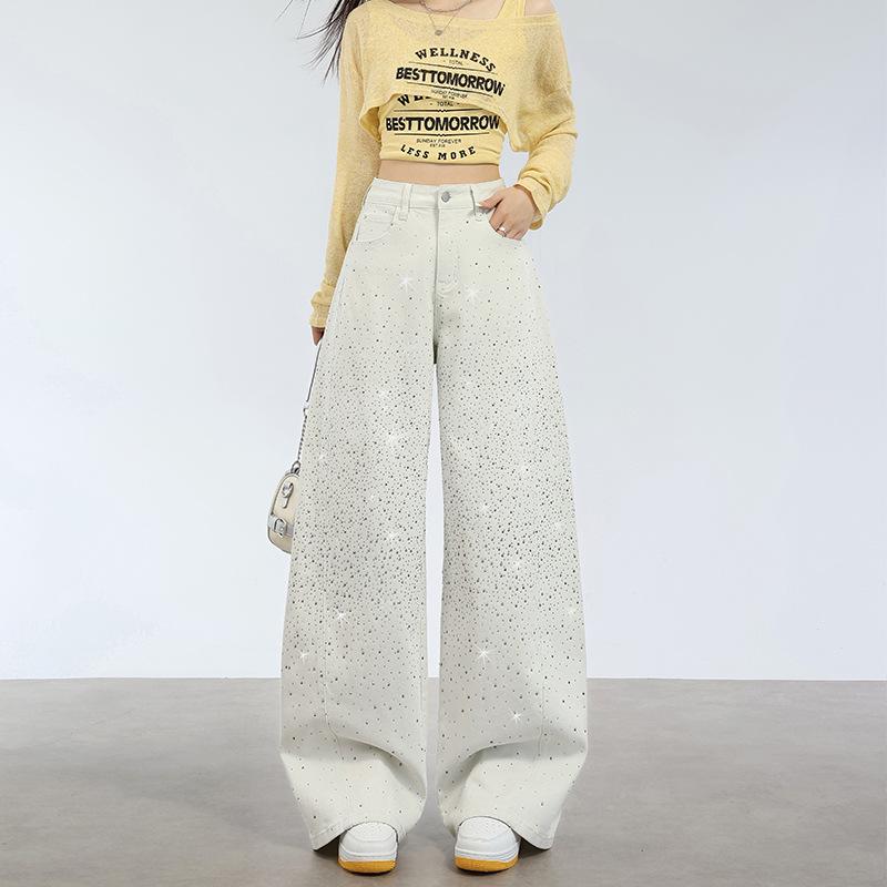 Women s Retro High-Waisted Wide-Leg Jeans with Star Studded Design - New Spring & Autumn Style Extra Small
