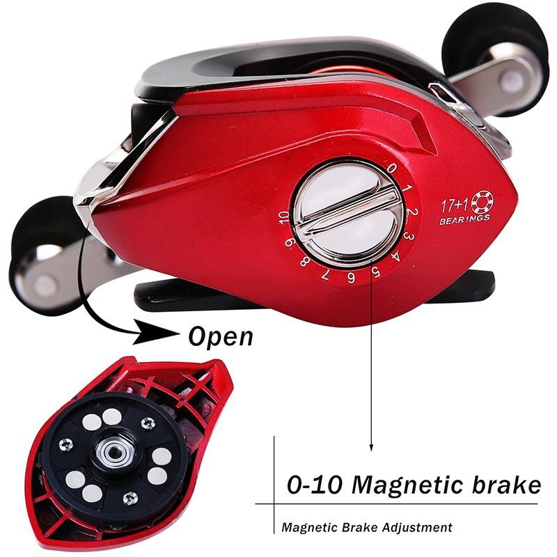 Baitcasting Fishing Reel 17 +1 Shielded Bearings Carbon Drag 8KG Left Right Hand Casting Reel