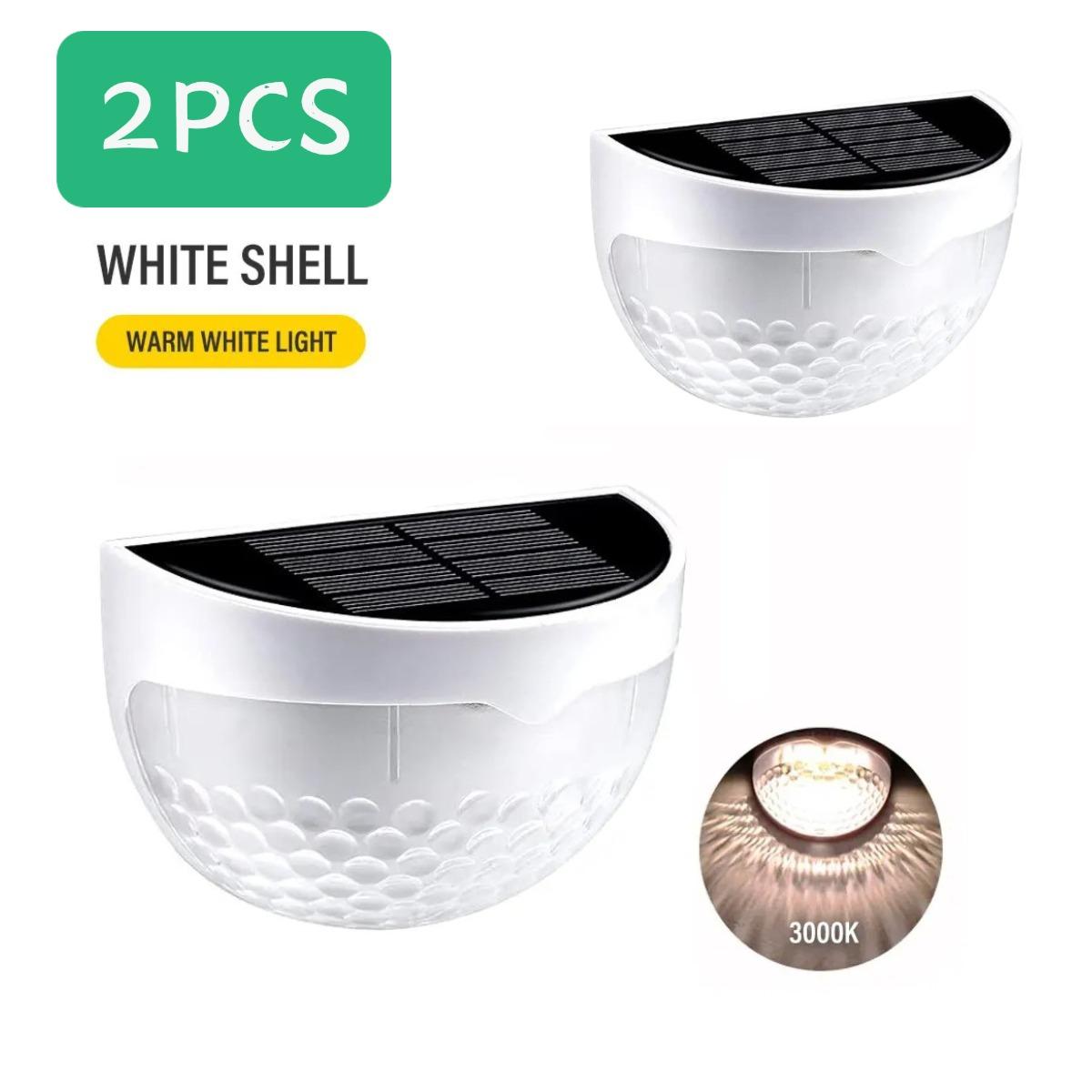 

2 ШТ. Світлодіодний сонячний ліхтар, вуличні настінні світильники, енергетичні садові лампи, водонепроникна сонячна лампа для паркану, прикраса, фестон, напівкругла лампа для сходів 2PCS-Warm light