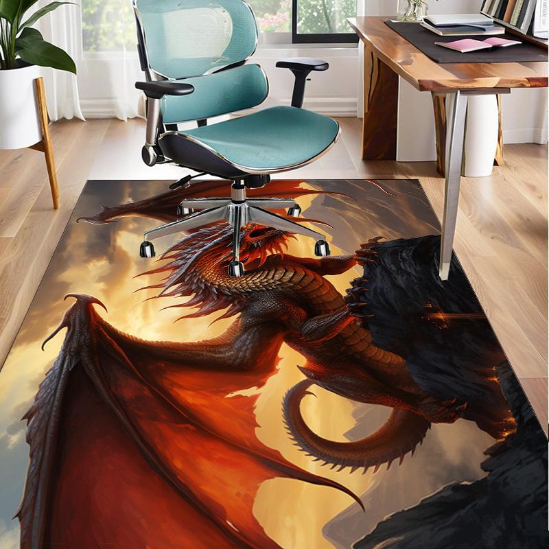Fiery Dragon Artwork Office Rug Chair Mat, Entryway Carpet, Suitable for Front Door, Bedroom, Living Room, Desk, Holiday Gift
