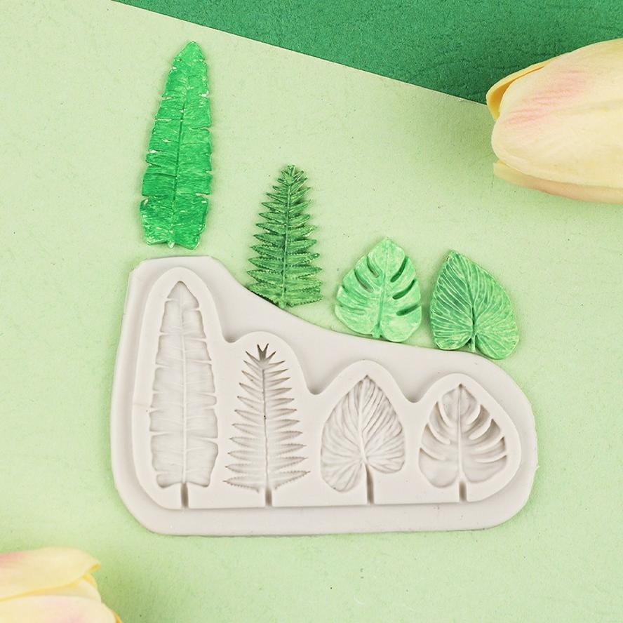 1 Pcs 4-Grid Tropical Leaf Turtle Back Leaf Banana Leaf Silicone Mold Kitchen Baking Cake Decoration Mold Chocolate Candy Mold