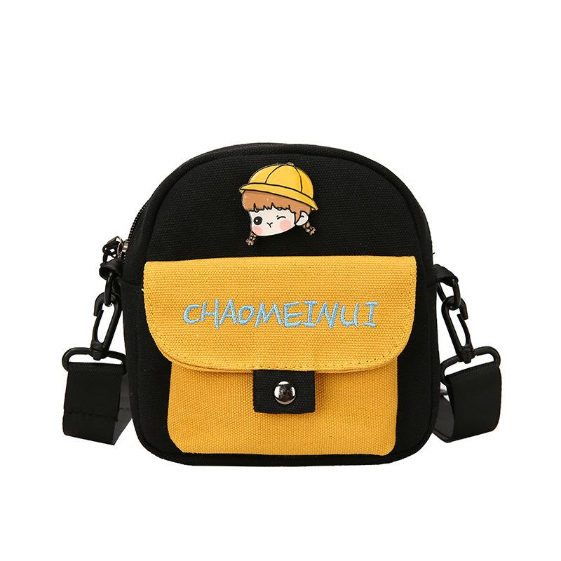 Fashion 2025 summer new women's bag single shoulder crossbody zipper canvas sewing line cartoon animation single