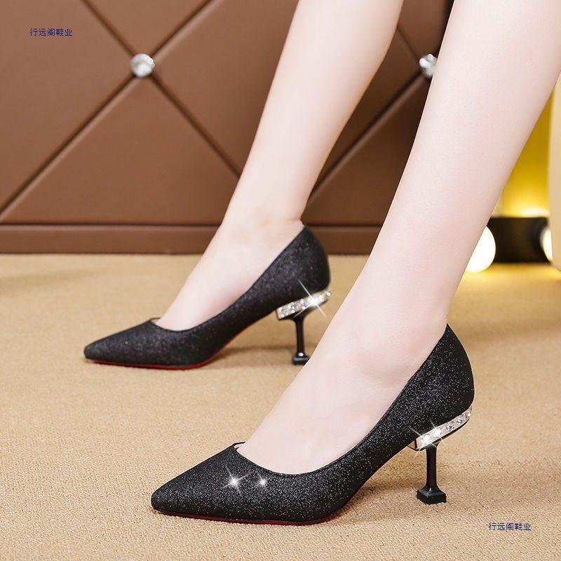 Wedding shoes women's new bridal shoes sequined versatile dress high heels stiletto low heels wedding shoes crystal shoes