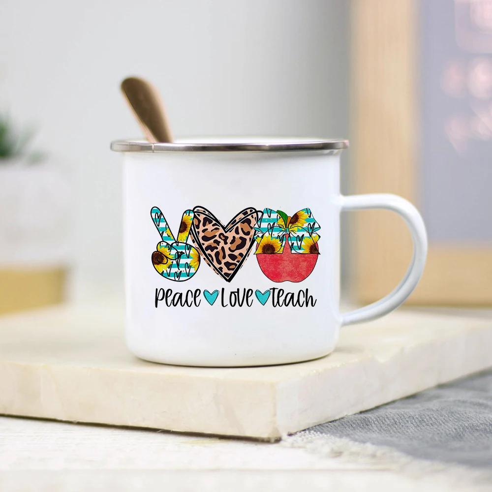 Es braucht ein großes Herz, um kleine Geister zu formen Lehrer Emaille Tasse Kreativer Lehrer Schule Wasserbecher Kaffeetassen Lehrertagsgeschenke