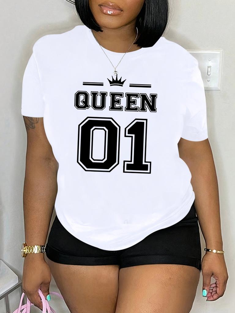 Letter Queen Printed Unisexs Casual Short Sleeve T-shirt with Vibrant Pattern Summer Unisex's Shirt Comfortable Top Daily Clothing