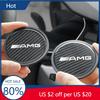 TAMUX1 Hot 2025 Non-Slip Carbon Fiber Car Water Coaster Cup Pad For Mercedes Benz AMG Class A W222 W204 W214 CLS CLE CLA Interior Acces