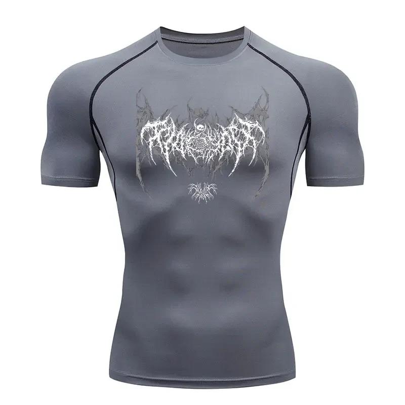 Y2K Compression Tee Shirt Men Fitness Gym Skeleton Sport Running T-Shirt Rashgard Top Quick Dry Short Sleeve T-Shirt for Male
