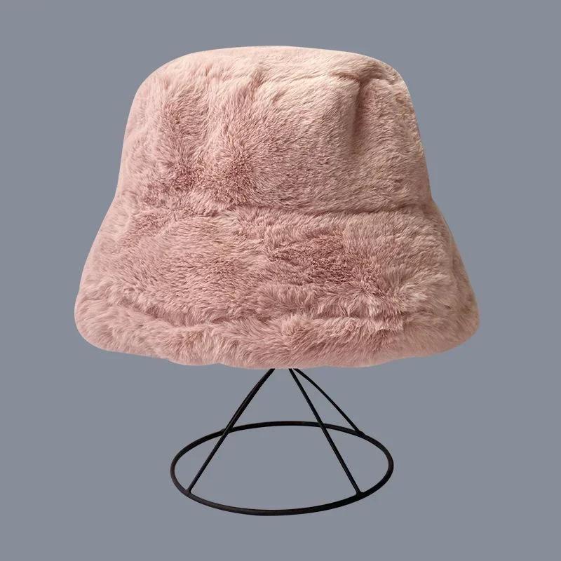 Winter Warm Imitation Mink Fur Fisherman Hat Korean Version Fashionable Versatile Bucket Hat Imitation Rabbit Fur