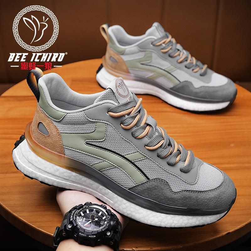 Soft-soled men's shoes spring outdoor leather popcorn sneakers casual trend dad shoes