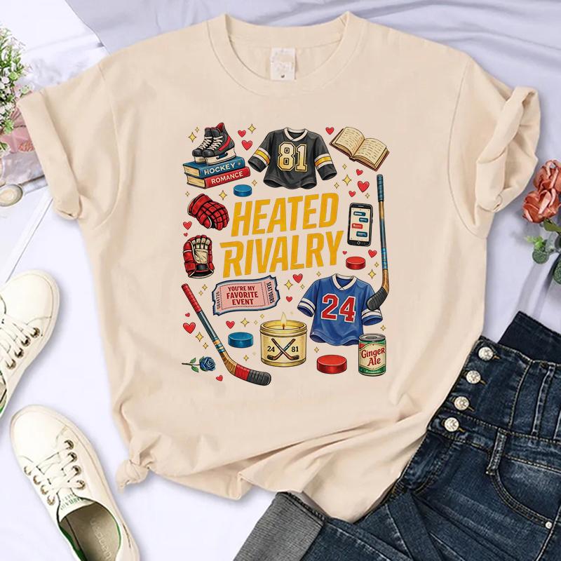Lässige Gothic T-Shirts Oberteile Damen Grafik Vintage T-Shirt Heated Rivalry Print Rundhals Ärmel T-Shirt Kleidung Ästhetische Kleidung